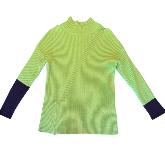NIC+ZOE Sweaters - NIC + ZOE Women's Lime Green/Navy Turtleneck Colorblock Sweater Size Medium $178